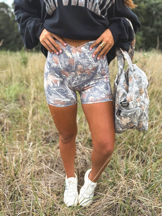 PREORDER Camo Crossover Biker Shorts | Timber Haze