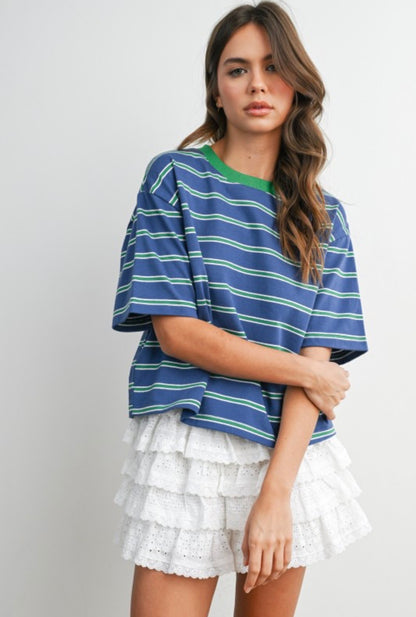 Striped Boxy Tee | Blue