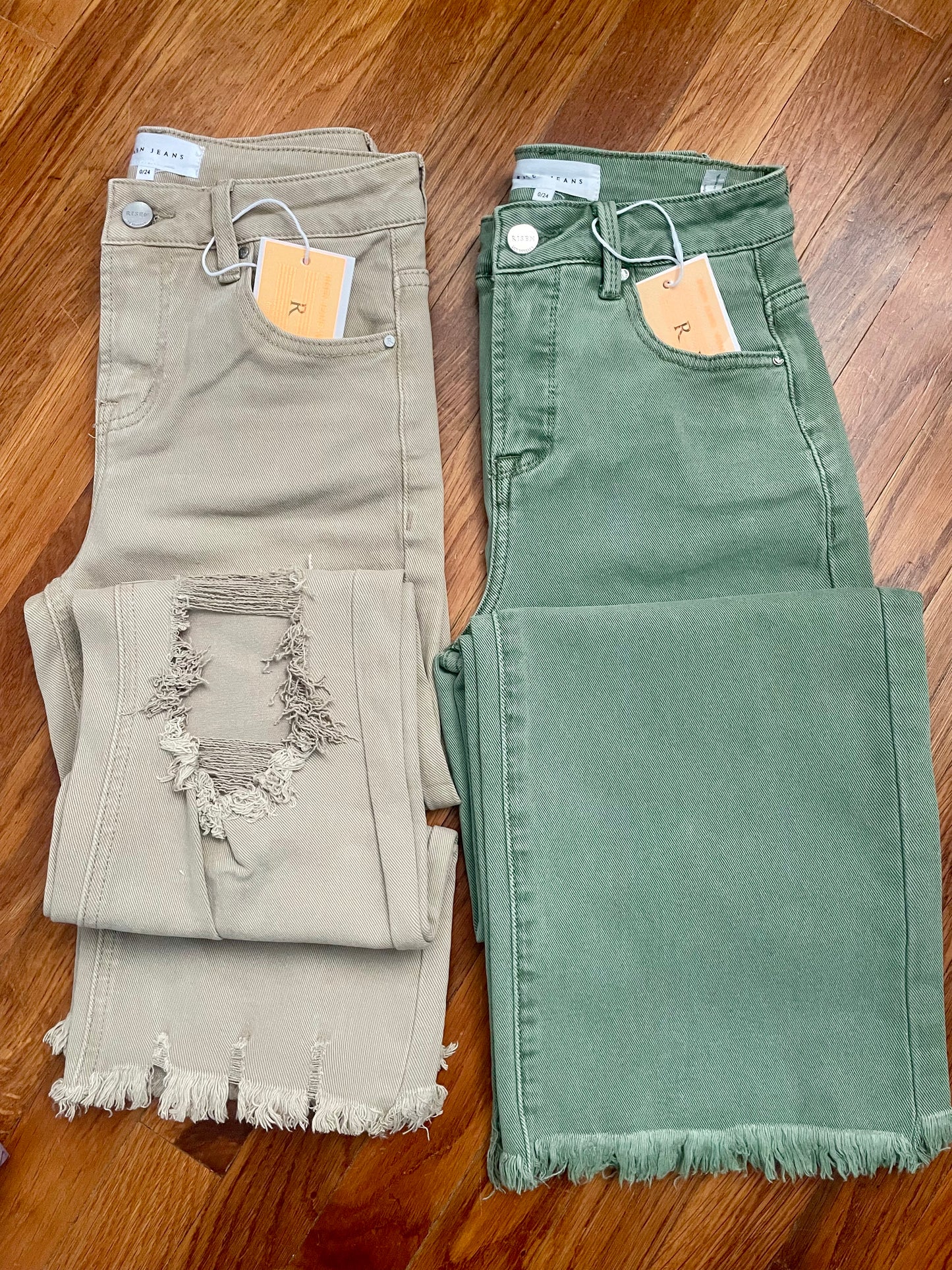 Risen High Rise Distressed Denim | Sand