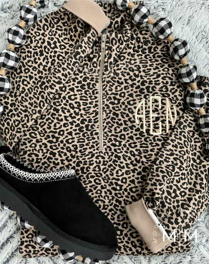 Monogram Leopard 1/4 Zip Pullover