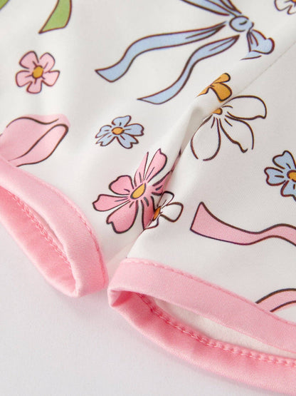 Girls Pink Bow Sleeveless Shorts Set