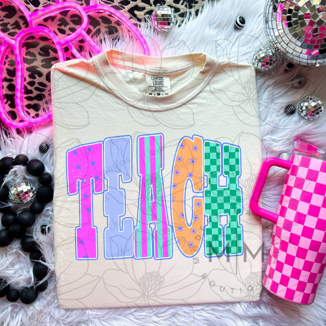 Bright Retro TEACH Tee