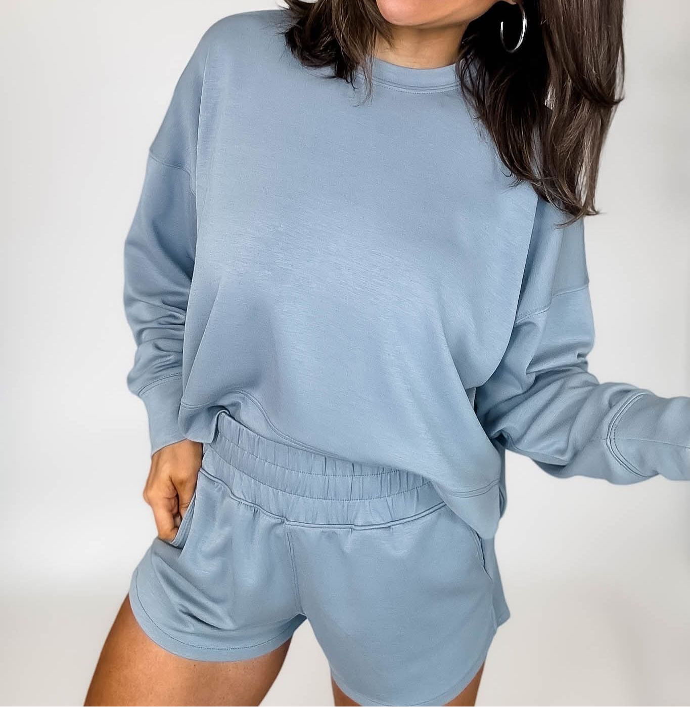 Lounging Around Scuba Short Set | Blue Gray