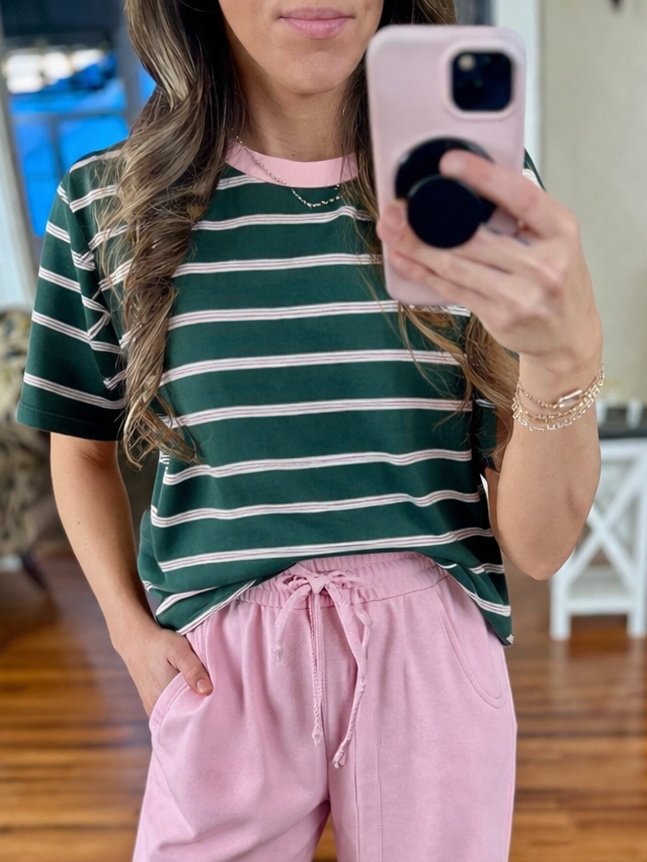 Striped Boxy Tee | Green