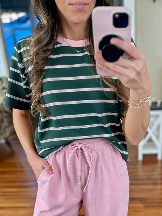 Striped Boxy Tee | Green