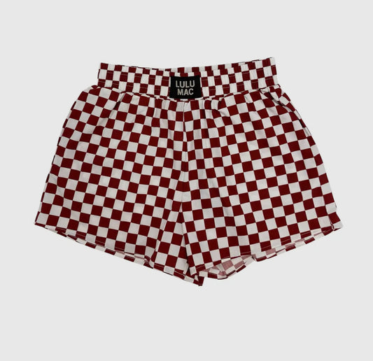 Maroon Checkered Boxer Shorts