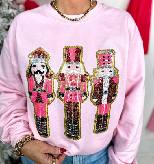 Pink Nutcracker Trio Sequin Patch Sweatshirt