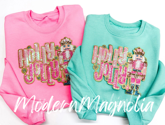 Holly Jolly Nutcracker Sequins Patch Sweatshirt