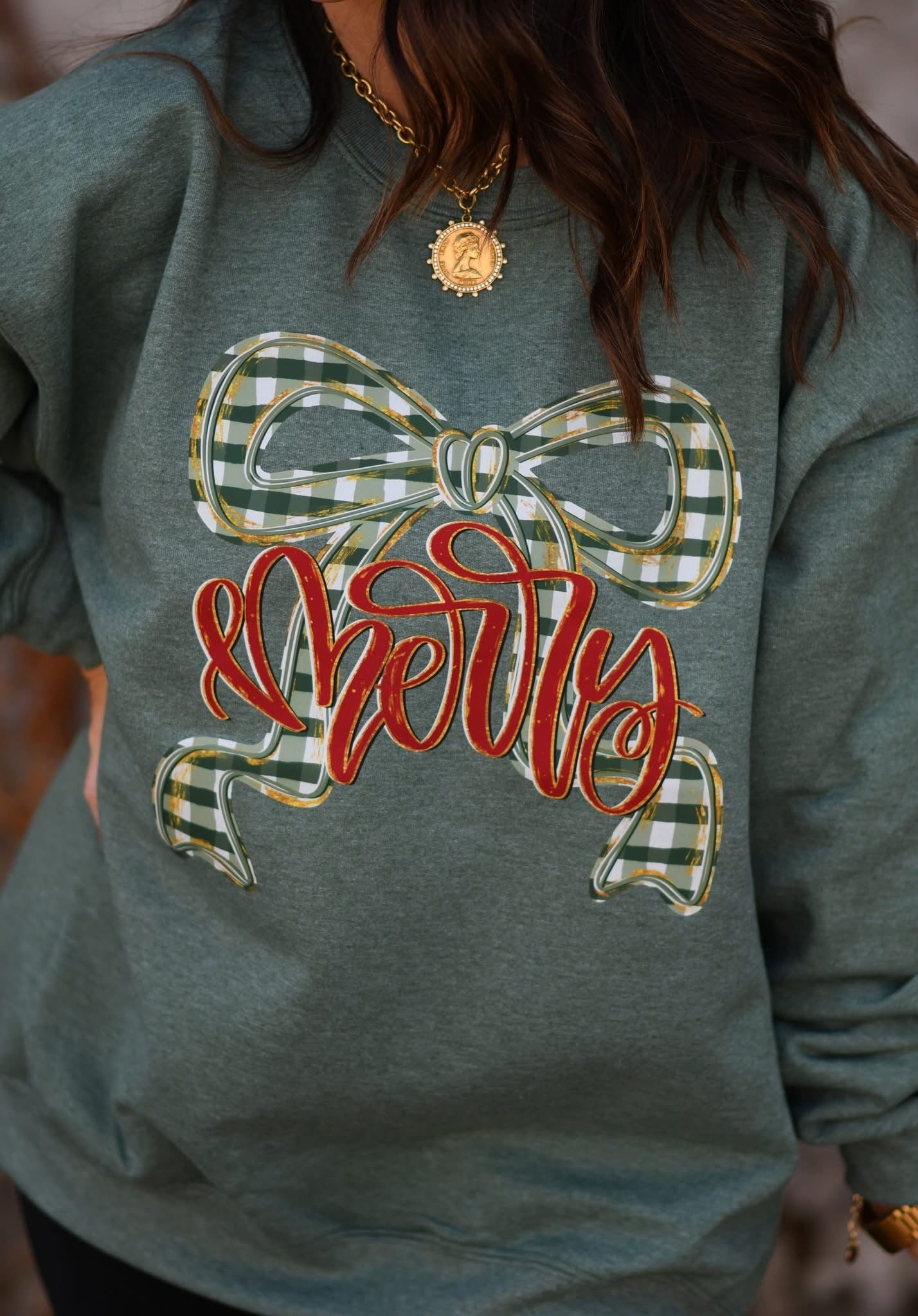 Merry Plaid Bow Crewneck