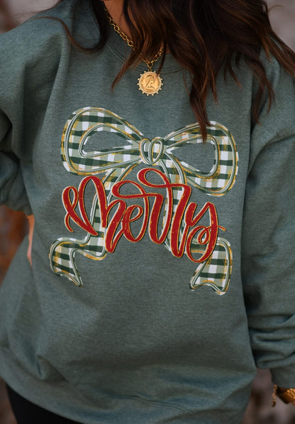 Merry Plaid Bow Crewneck