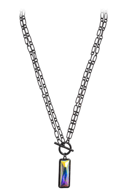 CHAIN WITH BAR SHAPE RHINESTONE LONG NECKLACE: Silver
