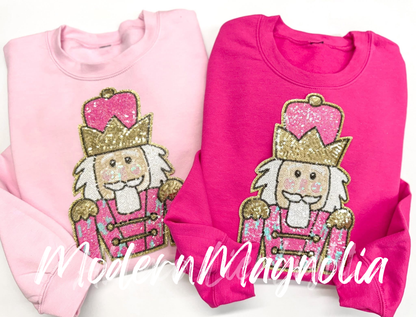 Nutcracker Pink Gold Sequins Patch Sweatshirt