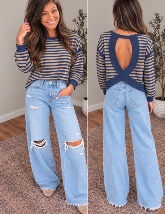 Striped Open Back Top