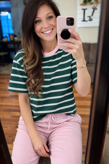 Striped Boxy Tee | Green