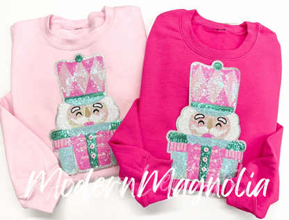 Nutcracker Blue Pink Sequins Patch Sweatshirt