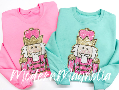 Nutcracker Pink Gold Sequins Patch Sweatshirt