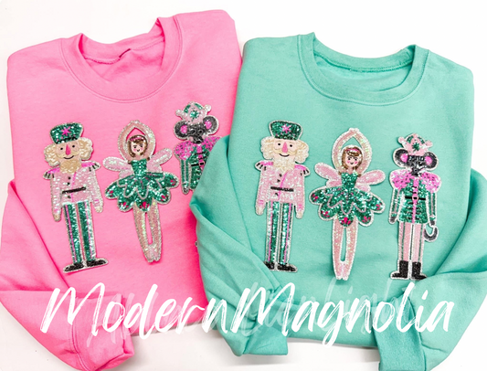 Nutcracker Ballerina Mouse Trio Sequins Patch Sweatshirt