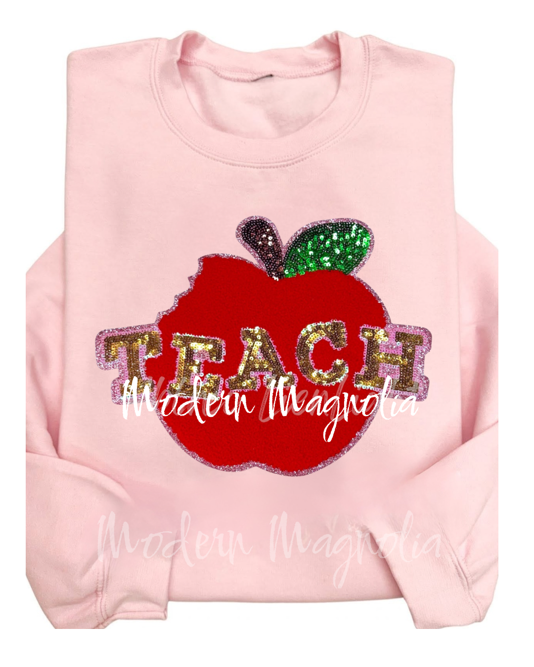 Teach/Apple Sequin Patch Top- Baby Pink