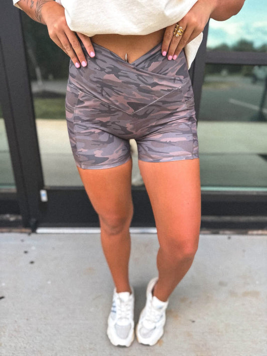 PREORDER Camo Crossover Biker Shorts | Smoked Oak