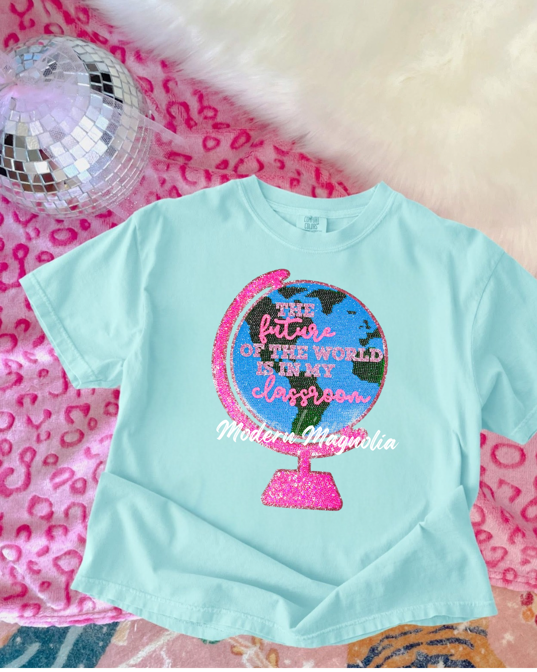 Future World Sequin Patch Top- Chalky Mint