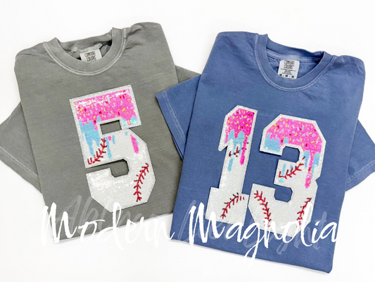 Sequin Baseball Drip Number Gameday Tee