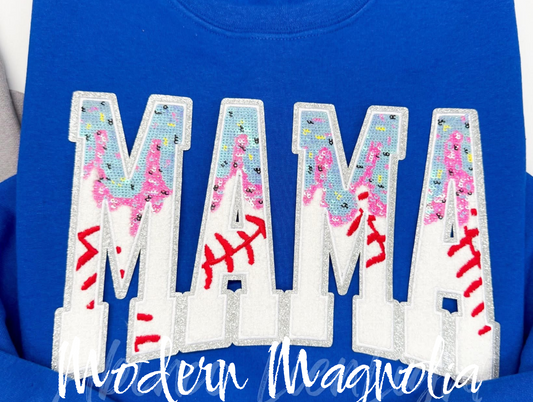 MAMA Sequin Baseball Drip Gameday Tee