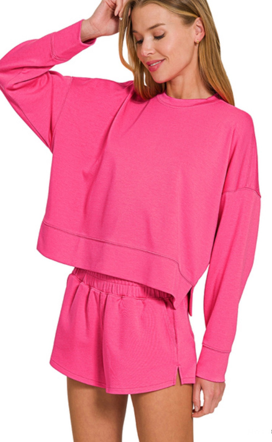 Lounging Around Scuba Short Set | Hot Pink