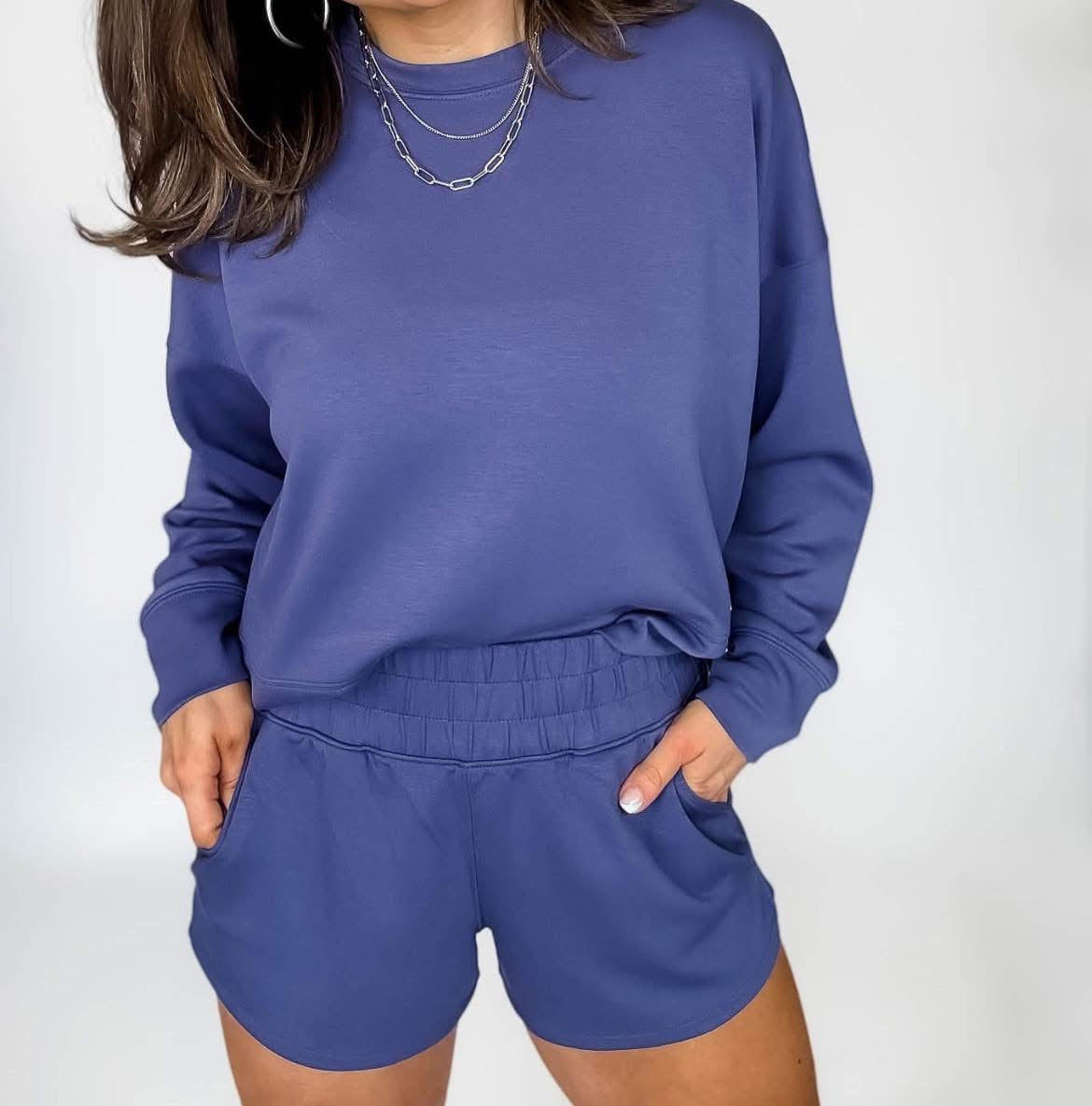 Lounging Around Scuba Short Set | Blue Indigo