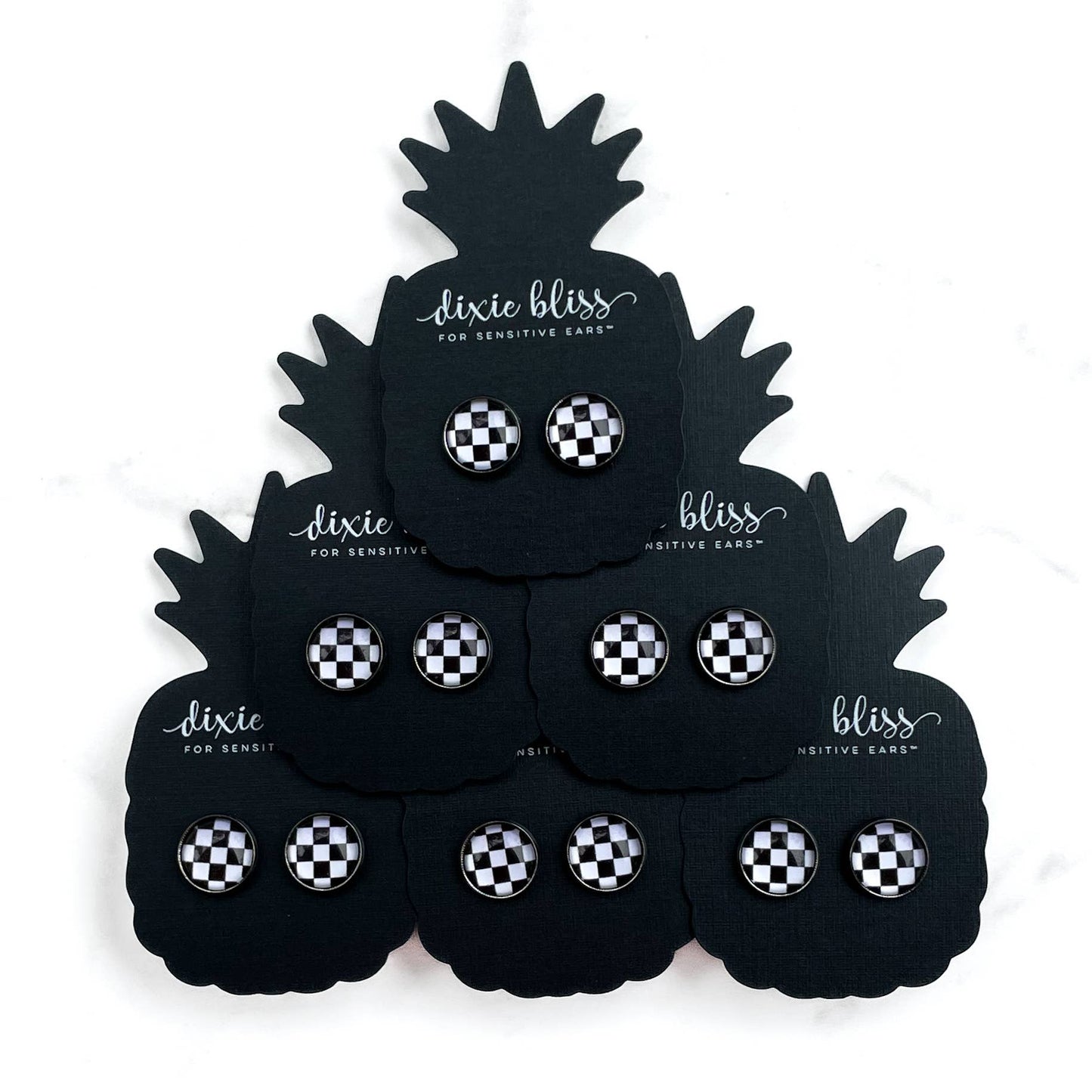 Ready, Set, Go! Checkered Glass Studs