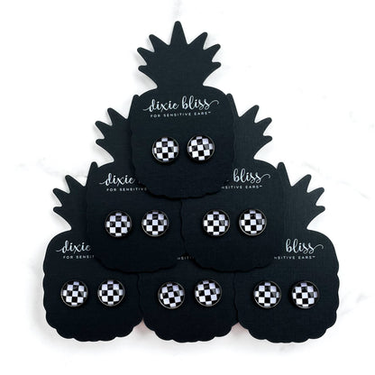 Ready, Set, Go! Checkered Glass Studs