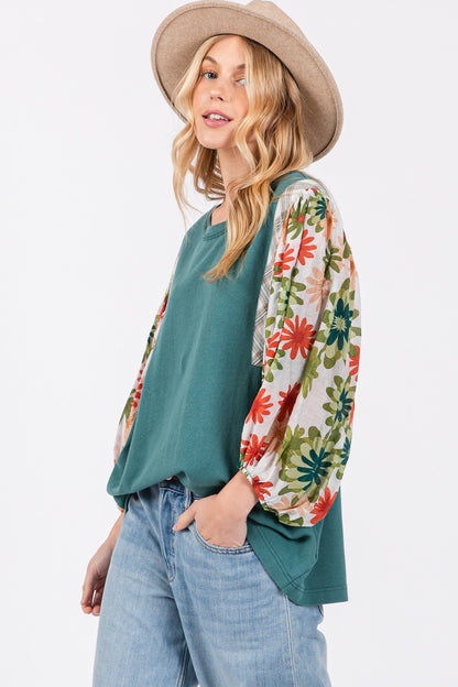 Sammy Printed Balloon Sleeve Contrast Top