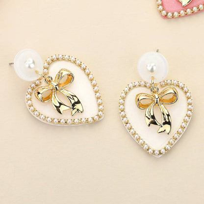 Pink Bow Heart Earrings
