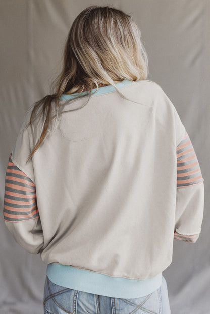 Colorblock Patchwork Striped Sleeve Sweatshirt