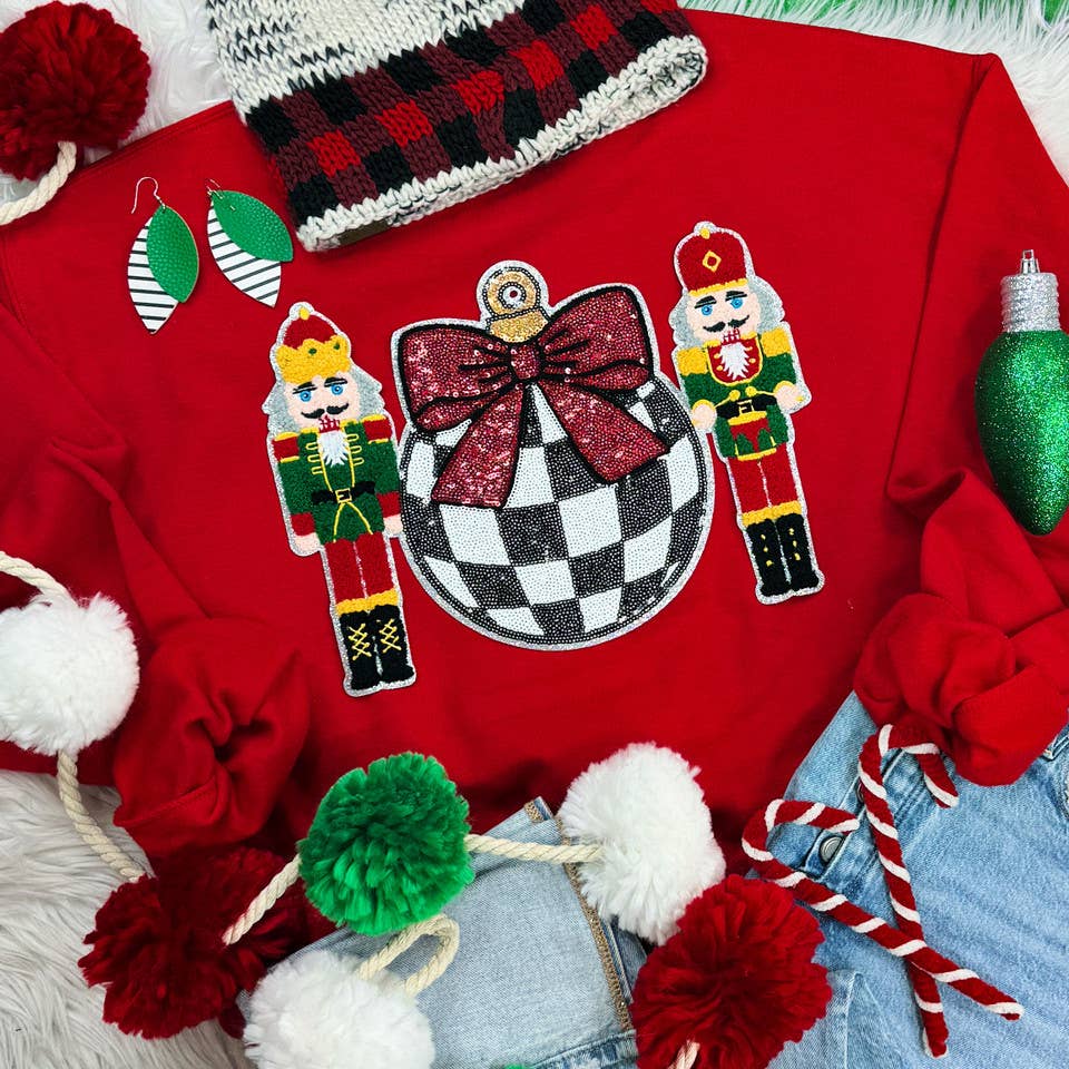 Nutcracker + Checkered Ornament Sequin Crewneck
