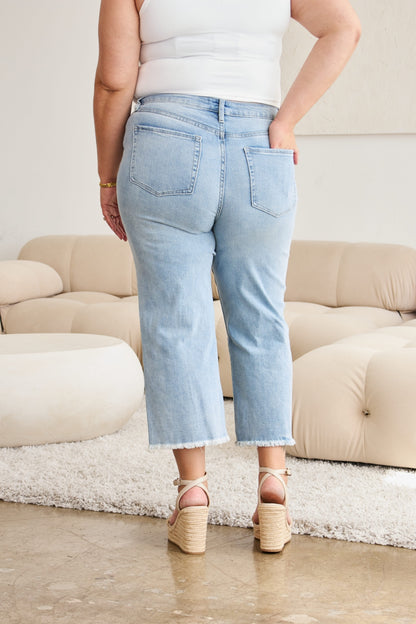 Rylee Tummy Control High Waist Raw Hem Distressed Jeans