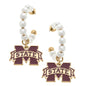 Pearl Hoop Drop Earrings- MSU