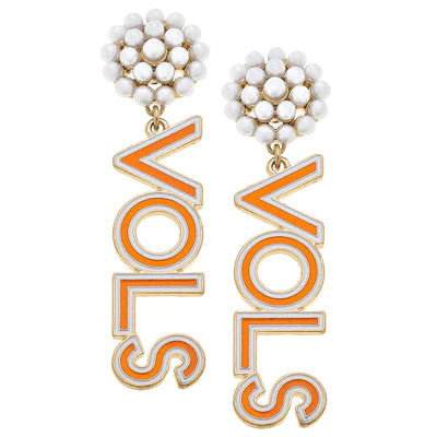 Pearl Cluster Enamel Drop Hoop Earrings Vols